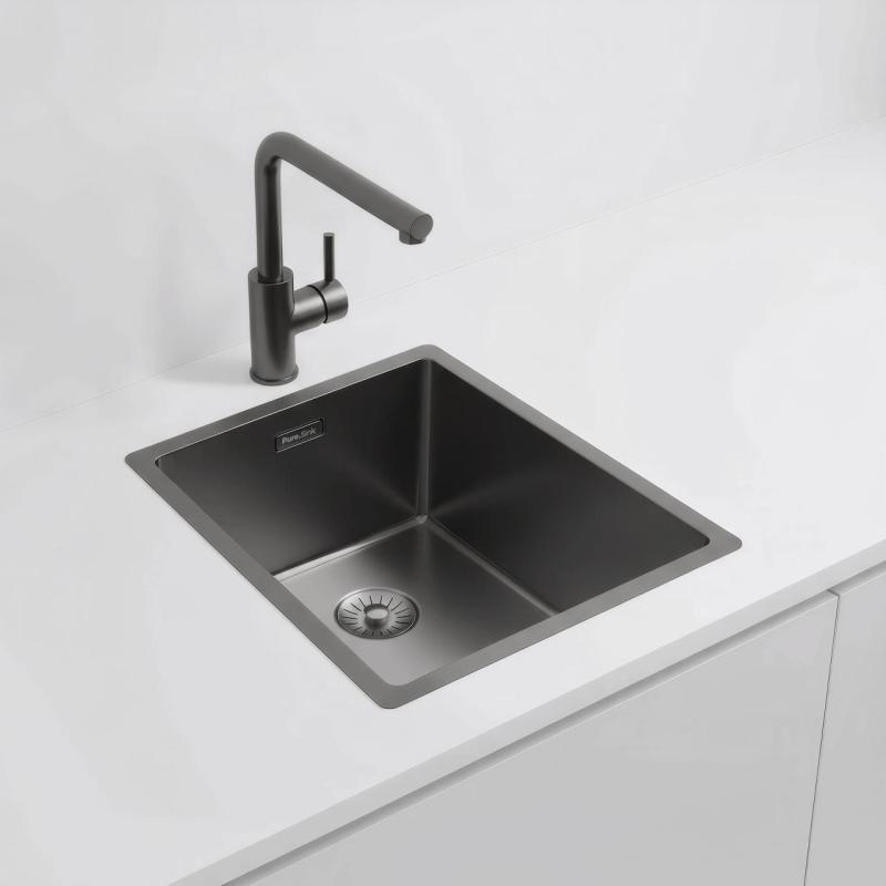 Pure.Sink Exclusivo Gun metal νεροχύτης 34x40 εκ. 10mm ράγιους επίπεδης κατασκευής, επιφανειακής και υπερυψωμένης PEX3440-61