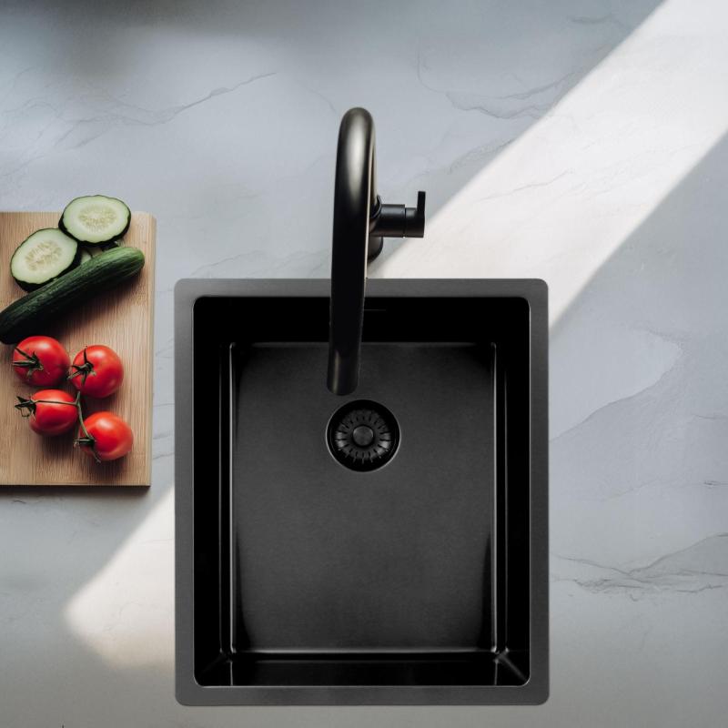 Pure.Sink Exclusivo Gun metal νεροχύτης 34x40 εκ. 10mm ράγιους επίπεδης κατασκευής, επιφανειακής και υπερυψωμένης PEX3440-61