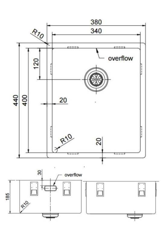 Pure.Sink Exclusivo Χάλκινο νεροχύτης 34x40 εκ 10mm ακτίνα εντοιχισμένη, επίπεδη και επικαθήμενη PEX3440-62