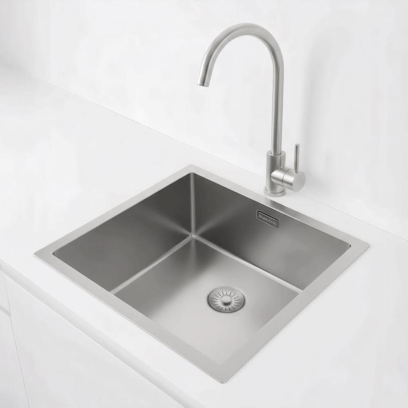 Pure.Sink Exclusivo RVS 40x40 εκατοστά με ακτίνα 10 χιλιοστών, εντοιχισμένος, επίπεδη κατασκευή και επικαθήμενος PEX4040-02