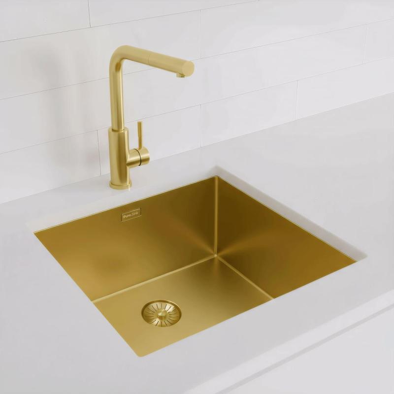 Pure.Sink Exclusivo Χρυσή νεροχύτη 45x40 εκ. 10mm ακτίνα υποδομή, επίπεδη κατασκευή και επικατασκευή PEX4540-60