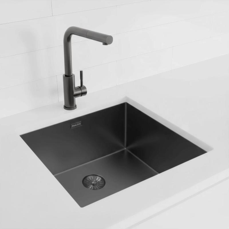 Pure.Sink Exclusivo Gun metal νεροχύτης 45x40 cm 10mm ακτίνα εντοιχισμένη, επίπεδη και επικαθήμενη PEX4540-61