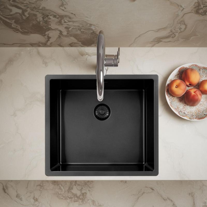Pure.Sink Exclusivo Gun metal νεροχύτης 45x40 cm 10mm ακτίνα εντοιχισμένη, επίπεδη και επικαθήμενη PEX4540-61