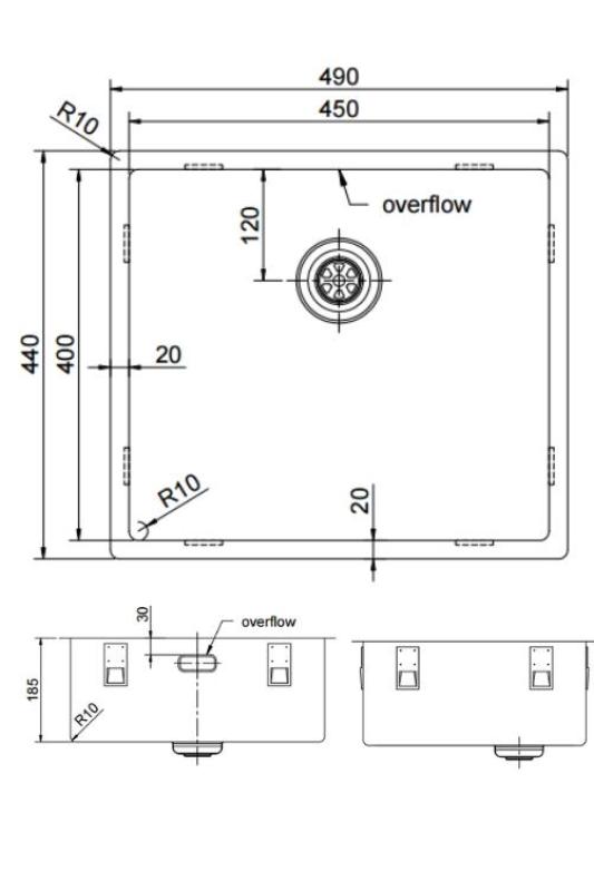 Pure.Sink Exclusivo Gun metal νεροχύτης 45x40 cm 10mm ακτίνα εντοιχισμένη, επίπεδη και επικαθήμενη PEX4540-61