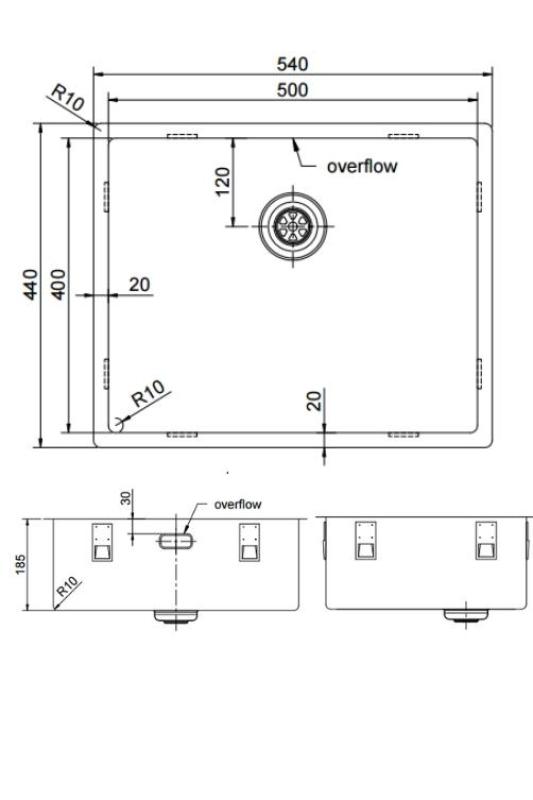 Pure.Sink Exclusivo Χρυσή νεροχύτη 50x40 εκ. 10 χιλ. ακτίνα εντοιχισμένη, επίπεδη κατασκευή και επικαθήσεως PEX5040-60