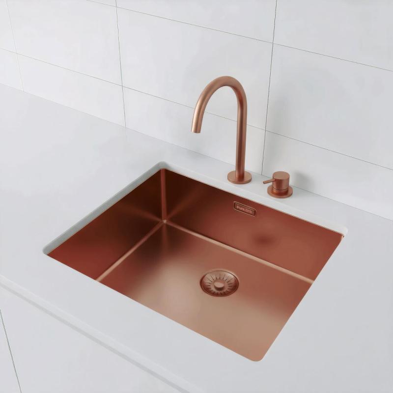 Pure.Sink Exclusivo Χάλκινος νεροχύτης 50x40 εκ 10mm ακτίνα εντοιχισμένος, επίπεδη κατασκευή και επικάθηση PEX5040-62