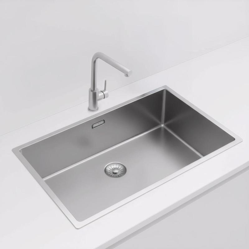 Pure.Sink Exclusivo μεγάλο ανοξείδωτο νεροχύτη 70x40 cm 10mm ακτίνα υποκατασκευή, επίπεδη επένδυση και επικατασκευή PEX7040-02
