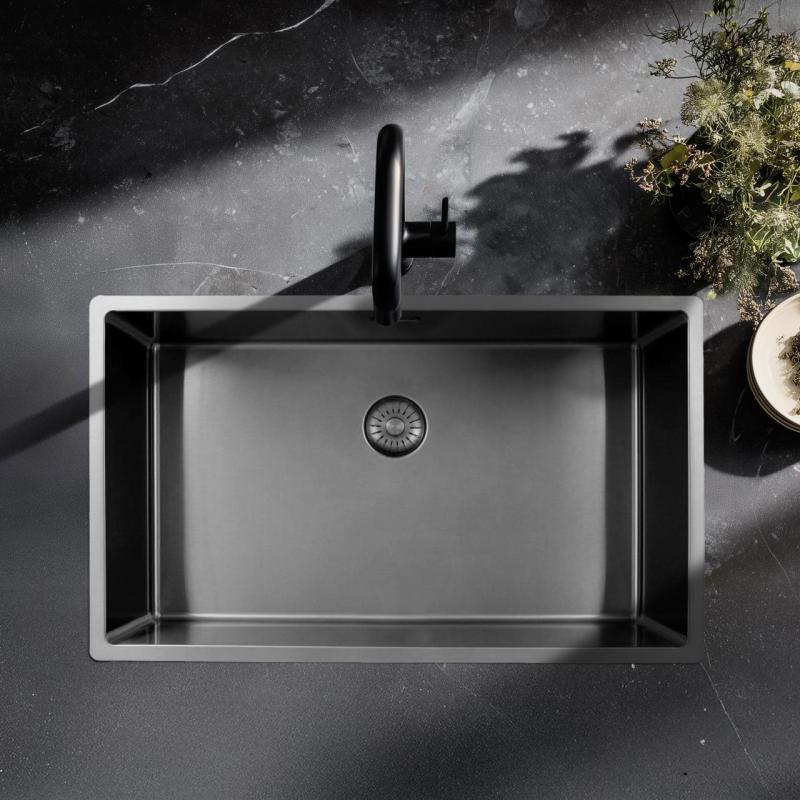 Pure.Sink Exclusivo μεγάλο ανοξείδωτο νεροχύτη 70x40 cm 10mm ακτίνα υποκατασκευή, επίπεδη επένδυση και επικατασκευή PEX7040-02
