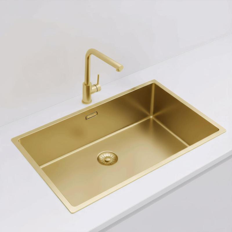 Pure.Sink Exclusivo μεγάλο χρυσό νεροχύτη 70x40 εκ. 10mm ακτίνα υποδομής, επίπεδης ενσωμάτωσης και επικατασκευής PEX7040-60