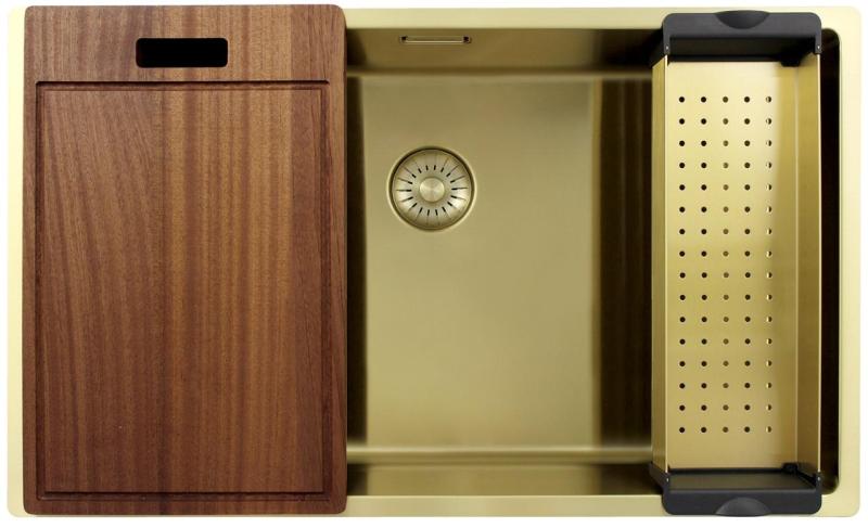 Pure.Sink Exclusivo μεγάλο χρυσό νεροχύτη 70x40 εκ. 10mm ακτίνα υποδομής, επίπεδης ενσωμάτωσης και επικατασκευής PEX7040-60