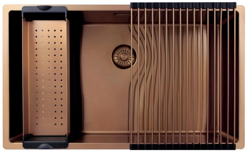 Pure.Sink Exclusivo μεγάλο χάλκινο νεροχύτη 70x40 cm 10mm ακτίνα υποδομής, επίπεδης ενσωμάτωσης και επικαθήμενης PEX7040-62