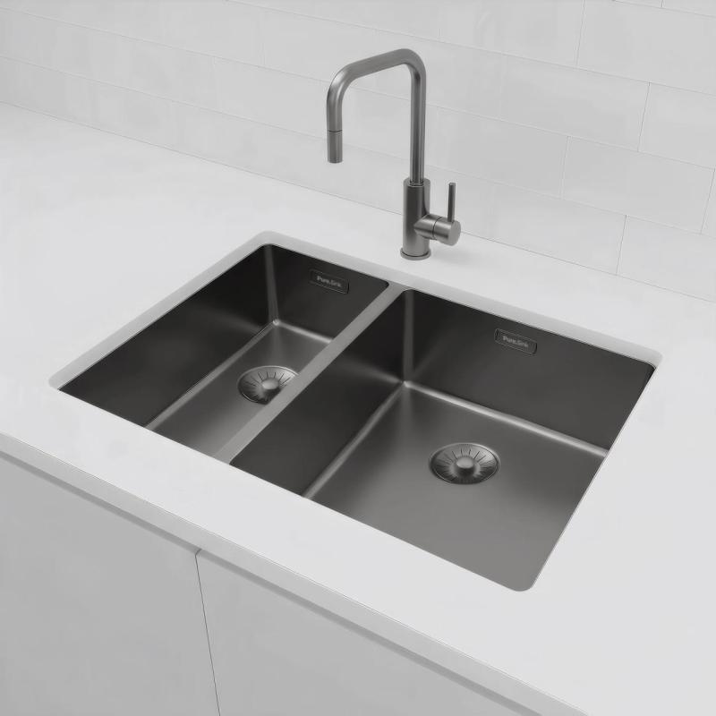 Pure.Sink Exclusivo Gun Metal 1,5 μισή νεροχύτη 18+34 cm 10mm ακτίνα PEX183440-61