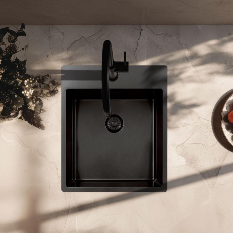 Pure.Sink Exclusivo Gun Metal νεροχύτης 44x52 εκ. Tapwing με τρύπα για βρύση, ακτίνα 10mm PEX4040T-61