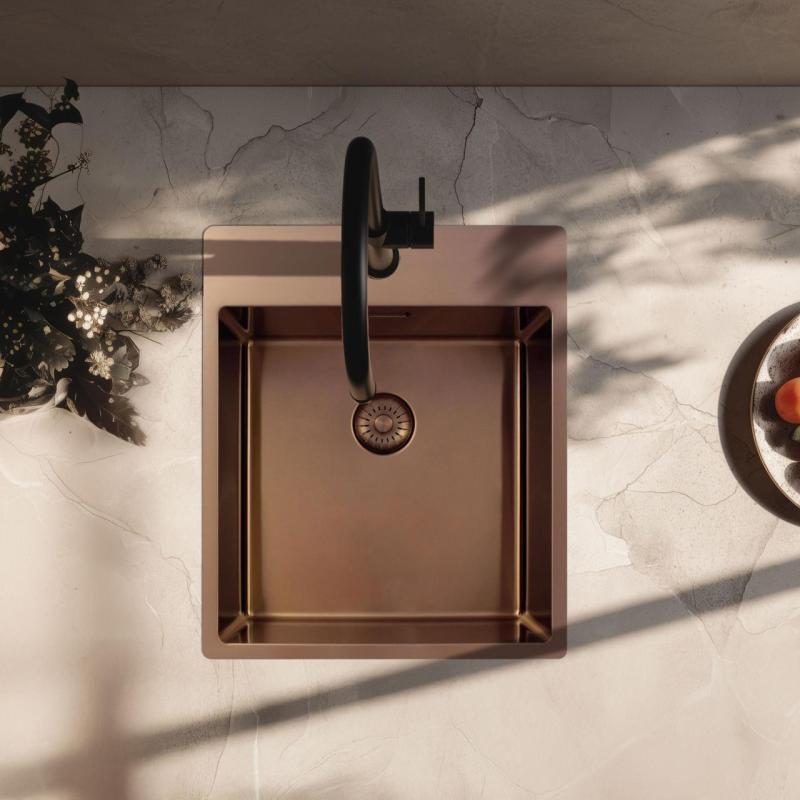 Pure.Sink Exclusivo Χάλκινος νεροχύτης 44x52 εκ. Tapwing με τρύπα για βρύση ακτίνα 10mm PEX4040T-62