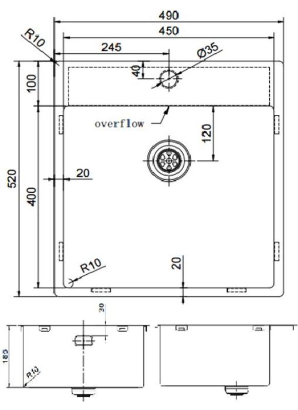 Pure.Sink Exclusivo Χρυσή νεροχύτη 49x52 εκ. Tapwing με τρύπα για βρύση ακτίνα 10mm PEX4540T-60