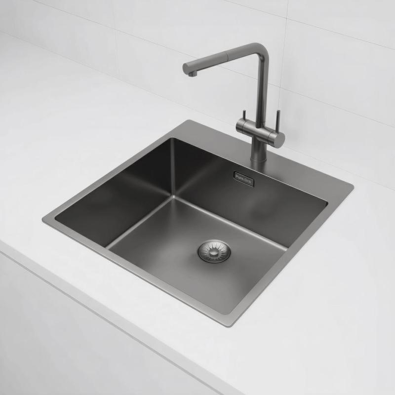 Pure.Sink Exclusivo Gun Metal νεροχύτης 49x52 εκ. Tapwing με τρύπα για βρύση, ακτίνα 10mm PEX4540T-61