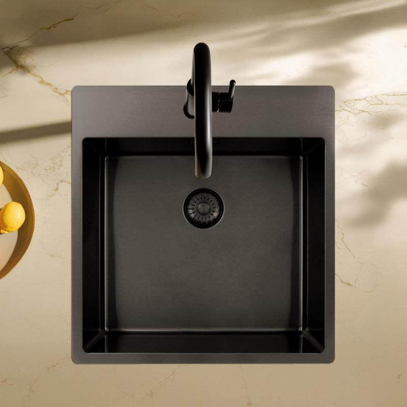 Pure.Sink Exclusivo Gun Metal νεροχύτης 49x52 εκ. Tapwing με τρύπα για βρύση, ακτίνα 10mm PEX4540T-61