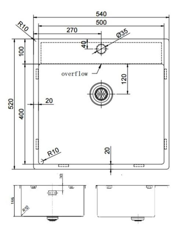 Pure.Sink Exclusivo RVS νεροχύτης 54x52cm Tapwing με τρύπα για βρύση ακτίνα 10mm PEX5040T-02