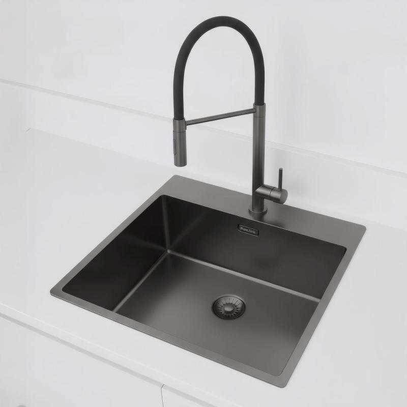 Pure.Sink Exclusivo Gun Metal 54x52 εκατοστά Tapwing με τρύπα για βρύση 10mm ακτίνα PEX5040T-61