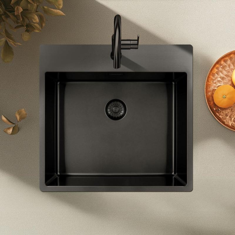 Pure.Sink Exclusivo Gun Metal 54x52 εκατοστά Tapwing με τρύπα για βρύση 10mm ακτίνα PEX5040T-61