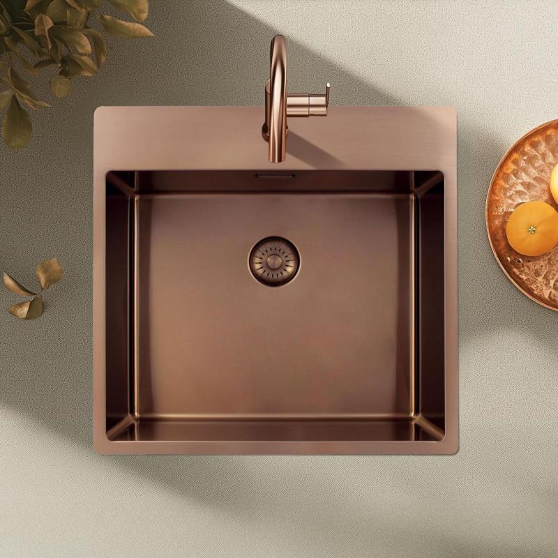 Pure.Sink Exclusivo Χάλκινο νεροχύτης 54x52 εκ Ταπείν με τρύπα για βρύση ακτίνα 10mm PEX5040T-62