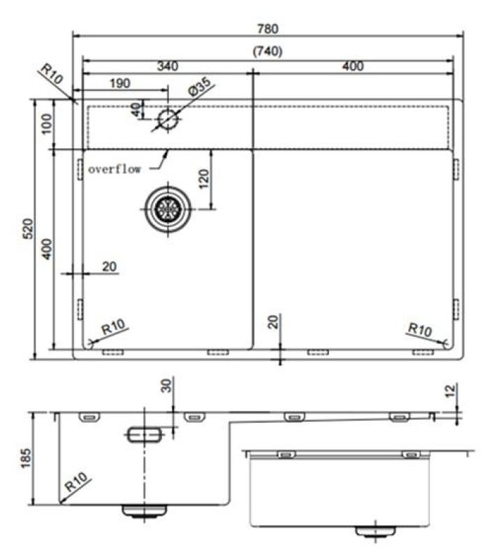 Pure.Sink Exclusivo RVS μικρό νεροχύτη με στραγγιστήρα 78x52 εκ. Tapwing αριστερά PEX3478LT-02