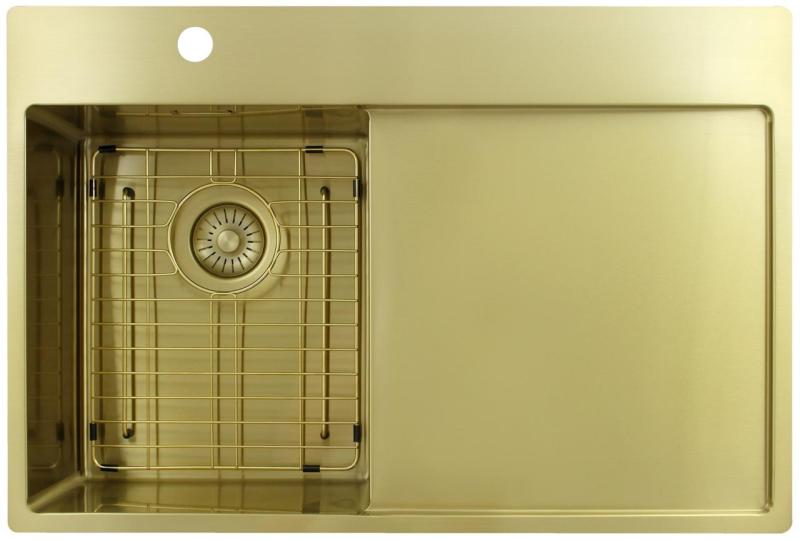 Pure.Sink Exclusivo Μικρό χρυσό νεροχύτη με αποστραγγιστικό 78x52 cm Βρύση αριστερά PEX3478LT-60