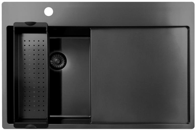 Pure.Sink Exclusivo Gun Metal μικρό νεροχύτη με στραγγιστήρα 78x52 εκ Tapwing αριστερά PEX3478LT-61