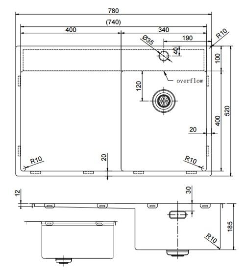 Pure.Sink Exclusivo RVS μικρό νεροχύτη με στραγγιστήρα 78x52 εκ. Tapwing δεξιά PEX3478RT-02