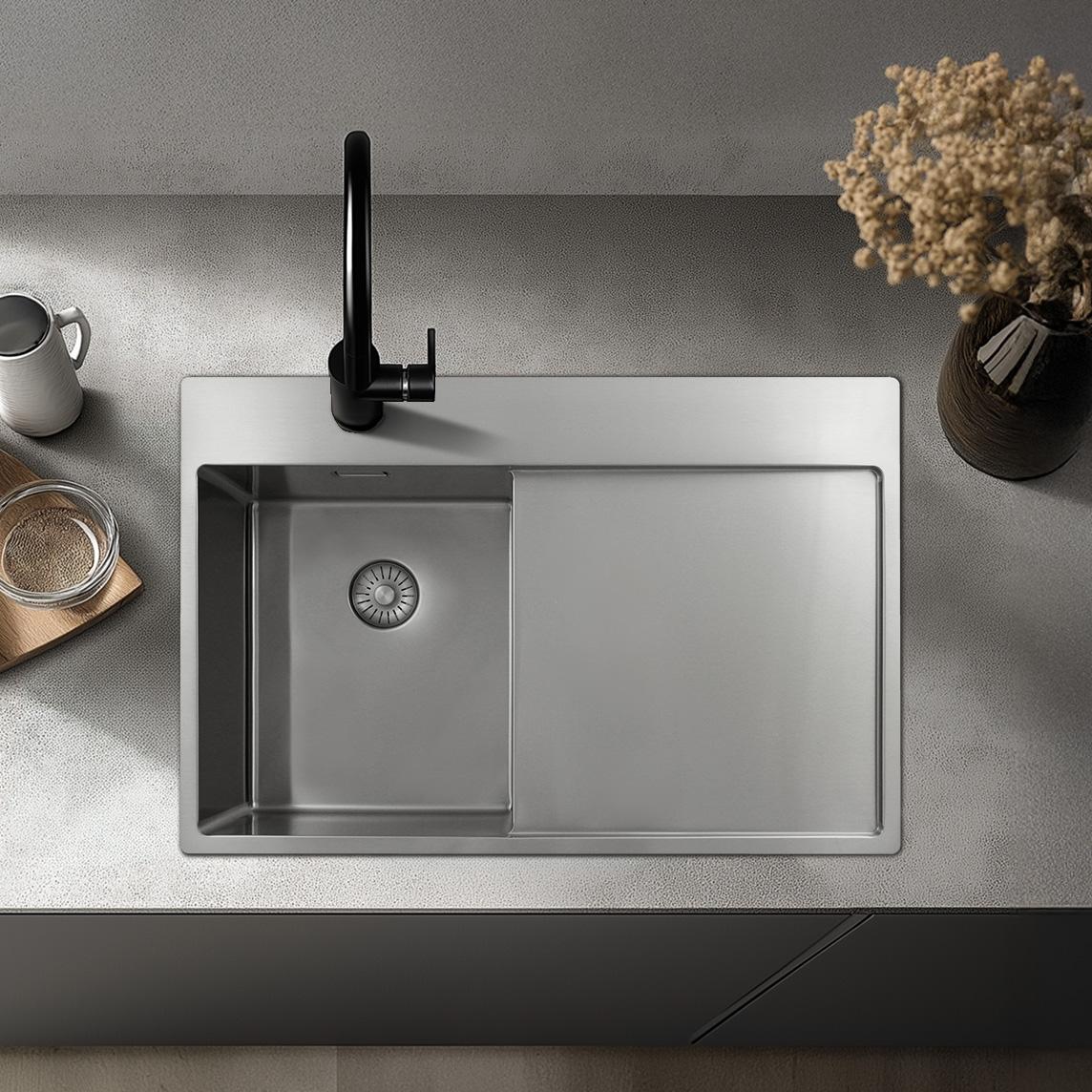 Pure.Sink Exclusivo RVS μικρό νεροχύτη με στραγγιστήρα 78x52 εκ. Tapwing δεξιά PEX3478RT-02