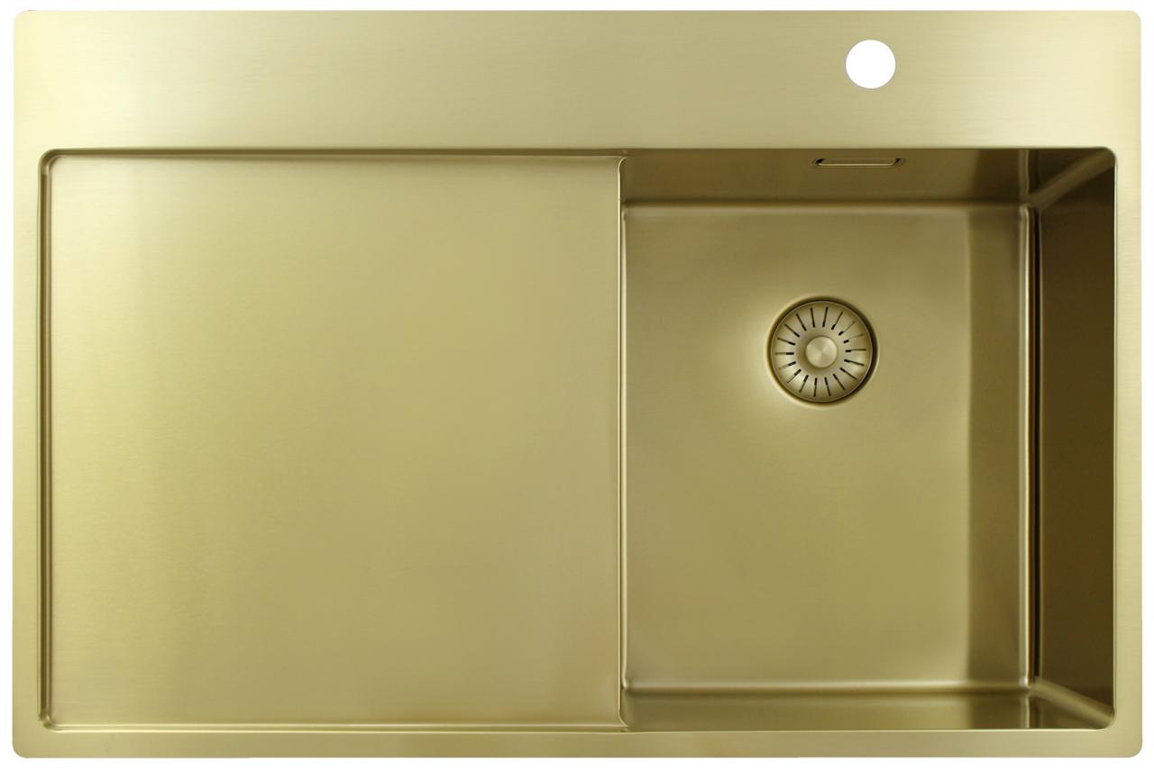 Pure.Sink Exclusivo Χρυσό μικρό νεροχύτη με στραγγιστήρα 78x52 εκ. Tapwing δεξιά PEX3478RT-60