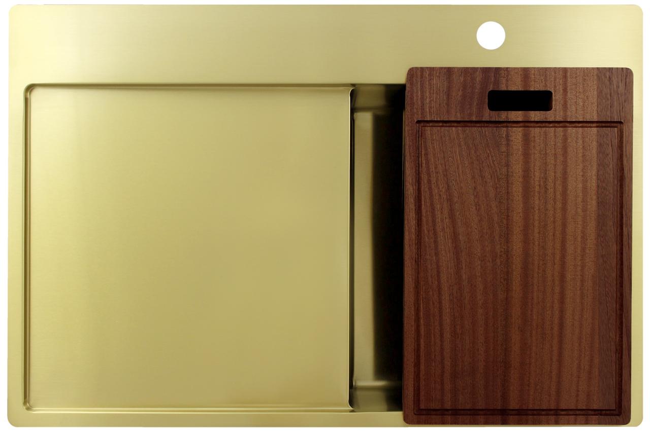 Pure.Sink Exclusivo Χρυσό μικρό νεροχύτη με στραγγιστήρα 78x52 εκ. Tapwing δεξιά PEX3478RT-60