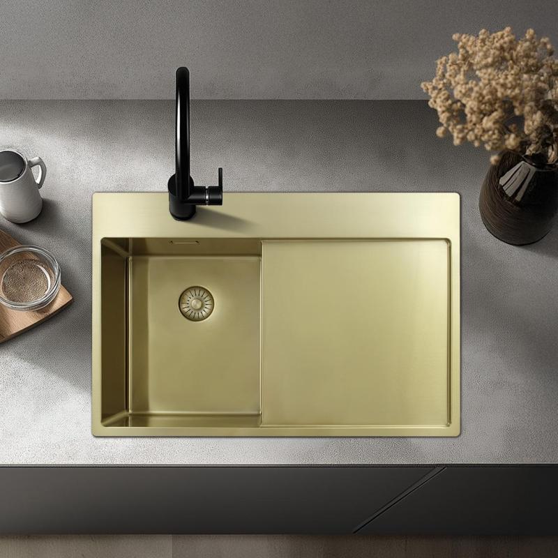 Pure.Sink Exclusivo Μικρό χρυσό νεροχύτη με αποστραγγιστικό 78x52 cm Βρύση δεξιά PEX3478RT-60