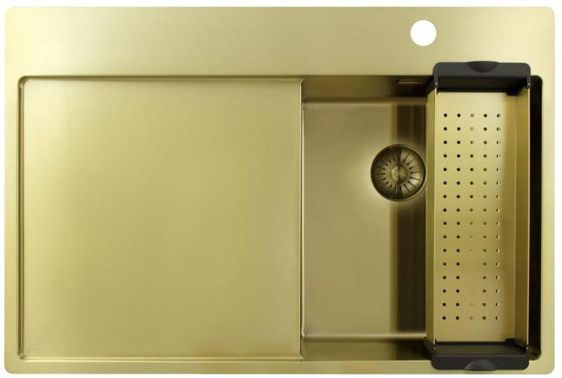 Pure.Sink Exclusivo Μικρό χρυσό νεροχύτη με αποστραγγιστικό 78x52 cm Βρύση δεξιά PEX3478RT-60