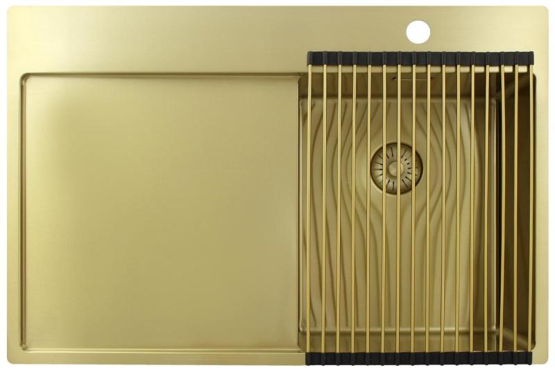 Pure.Sink Exclusivo Μικρό χρυσό νεροχύτη με αποστραγγιστικό 78x52 cm Βρύση δεξιά PEX3478RT-60