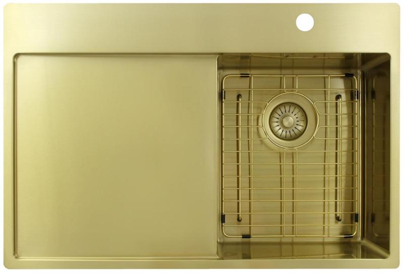 Pure.Sink Exclusivo Μικρό χρυσό νεροχύτη με αποστραγγιστικό 78x52 cm Βρύση δεξιά PEX3478RT-60