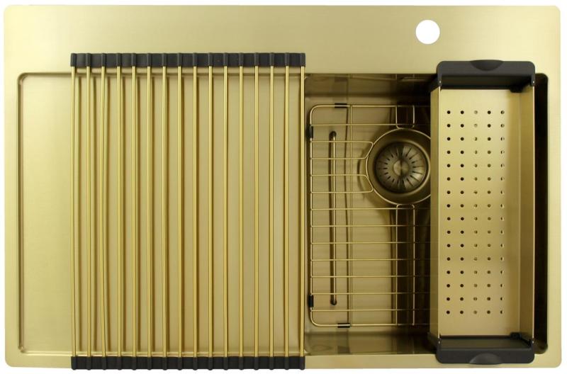 Pure.Sink Exclusivo Μικρό χρυσό νεροχύτη με αποστραγγιστικό 78x52 cm Βρύση δεξιά PEX3478RT-60