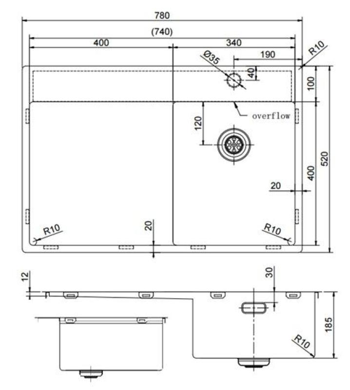 Pure.Sink Exclusivo Μικρό χρυσό νεροχύτη με αποστραγγιστικό 78x52 cm Βρύση δεξιά PEX3478RT-60