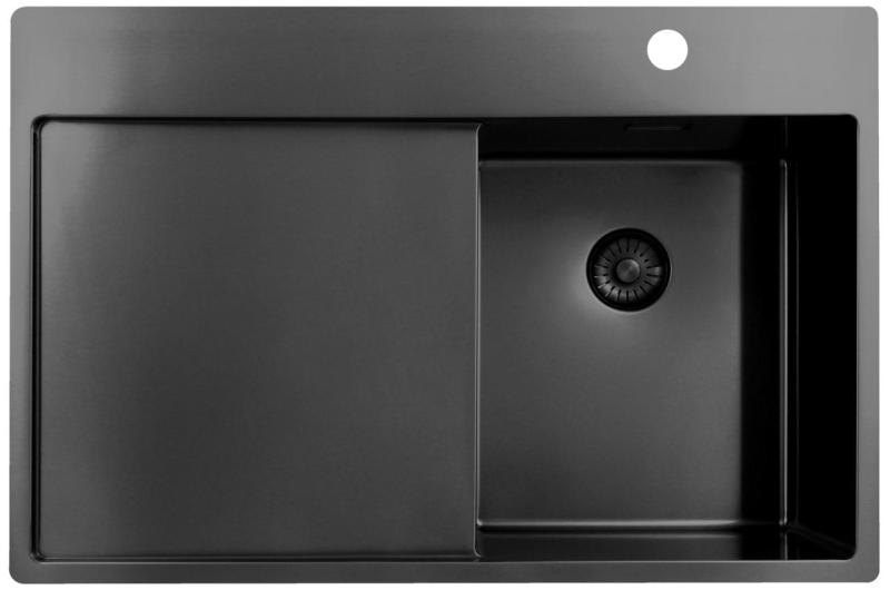 Pure.Sink Exclusivo Gun Metal μικρό νεροχύτη με στραγγιστήρα 78x52 εκ. Tapwing δεξιά PEX3478RT-61