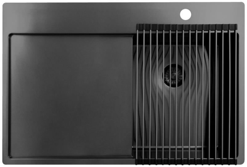 Pure.Sink Exclusivo Gun Metal μικρό νεροχύτη με στραγγιστήρα 78x52 εκ. Tapwing δεξιά PEX3478RT-61