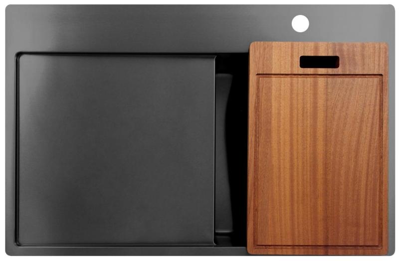 Pure.Sink Exclusivo Gun Metal μικρό νεροχύτη με στραγγιστήρα 78x52 εκ. Tapwing δεξιά PEX3478RT-61