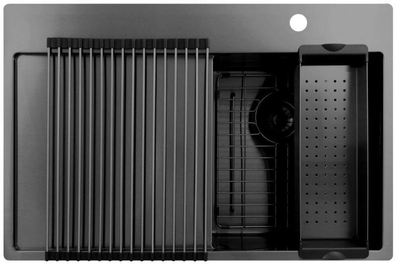 Pure.Sink Exclusivo Gun Metal μικρό νεροχύτη με στραγγιστήρα 78x52 εκ. Tapwing δεξιά PEX3478RT-61