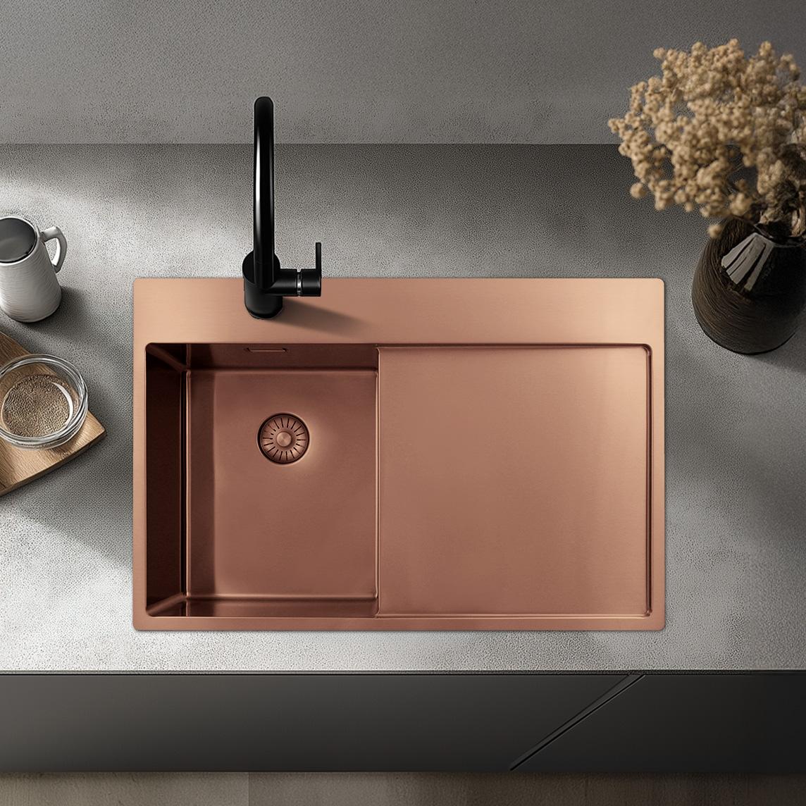 Pure.Sink Exclusivo Χάλκινο μικρό νεροχύτη με στραγγιστικό τμήμα 78x52 εκ. Tapwing δεξιά PEX3478RT-62