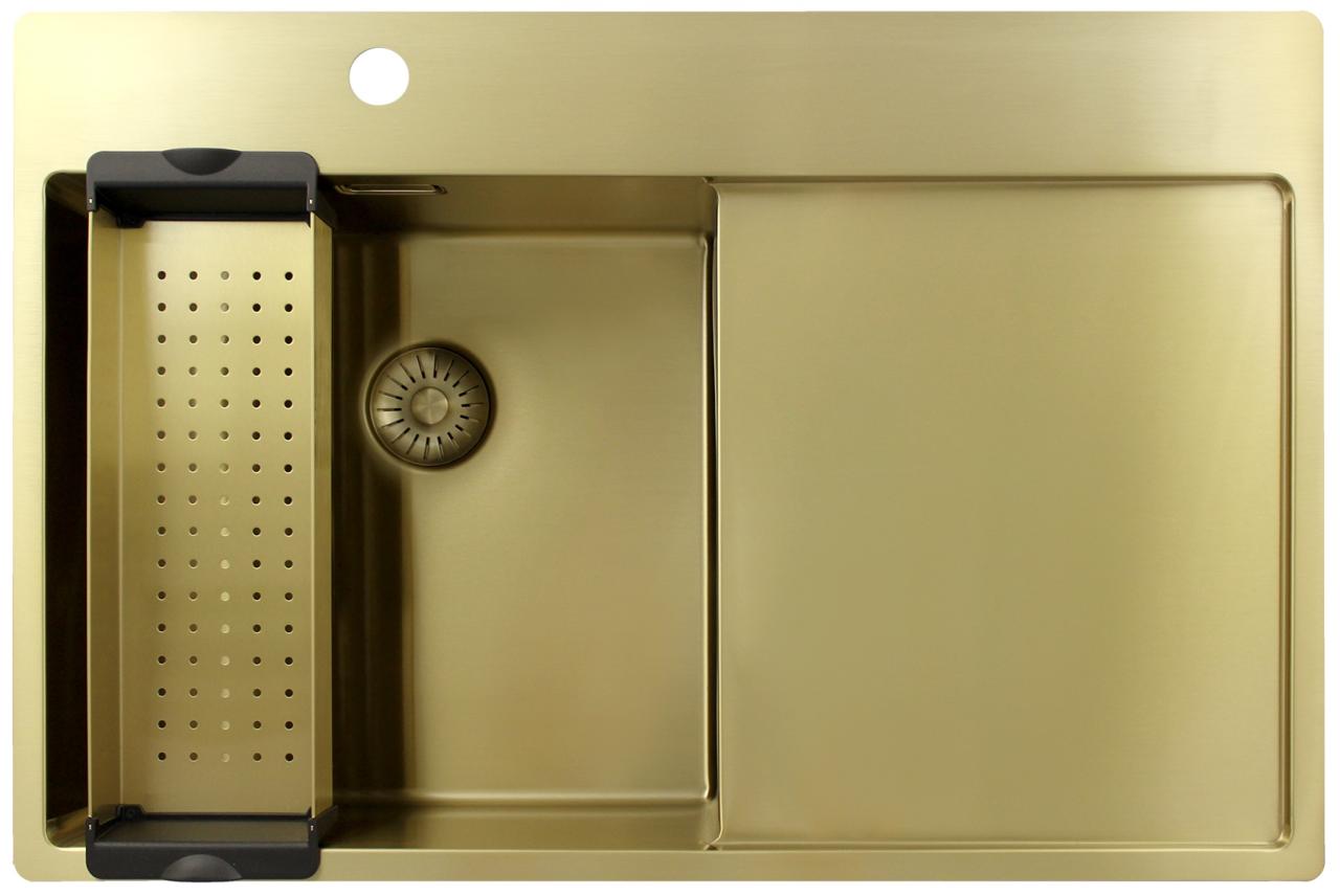 Pure.Sink Exclusivo Χρυσή νεροχύτης με στραγγιστήρα 78x52 εκατοστά Tapwing αριστερά PEX4078LT-60