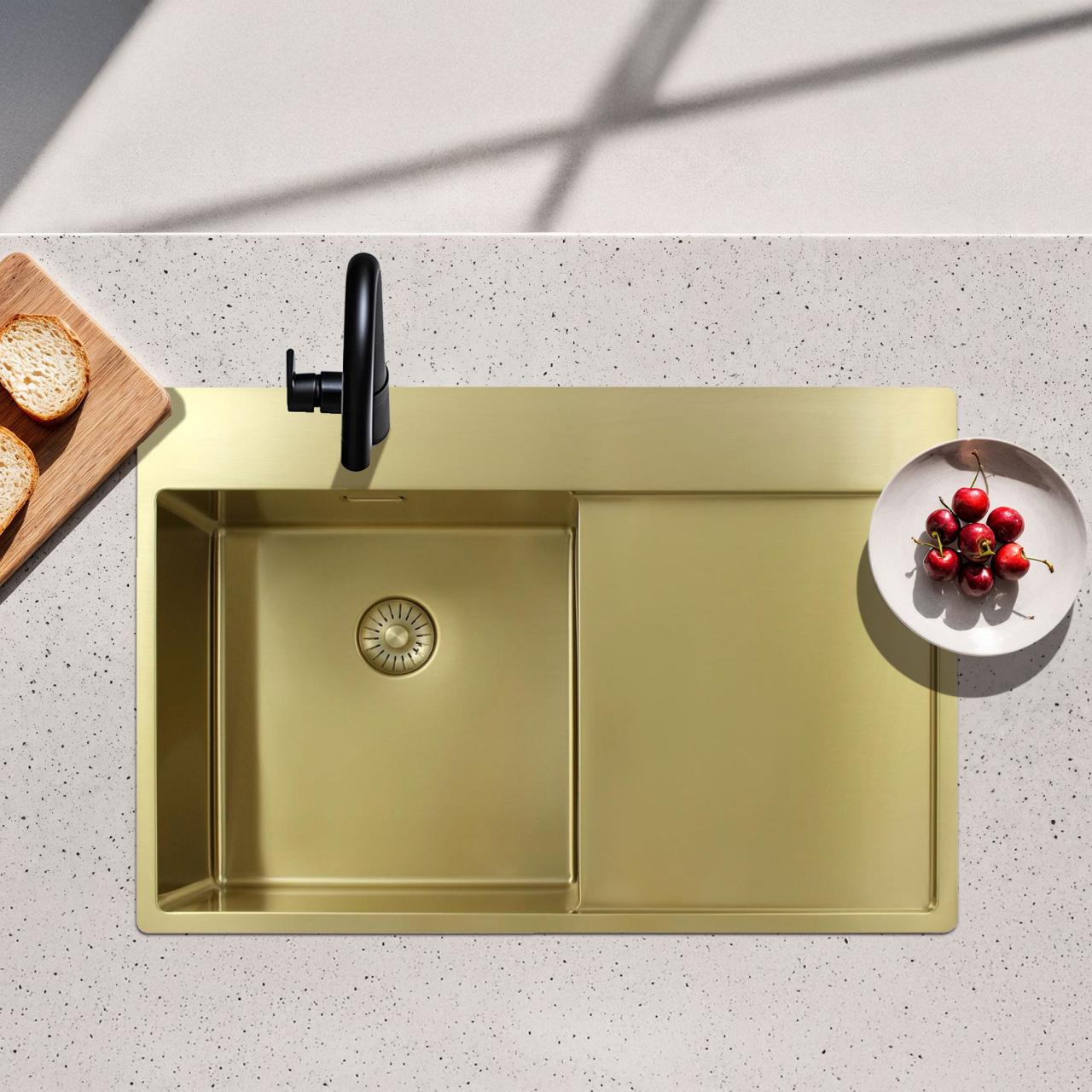 Pure.Sink Exclusivo Χρυσή νεροχύτης με στραγγιστήρα 78x52 εκατοστά Tapwing αριστερά PEX4078LT-60