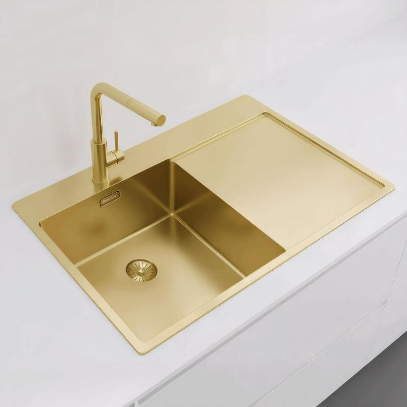 Pure.Sink Exclusivo Χρυσό νεροχύτη με αποστραγγιστικό 78x52 cm Βρύση αριστερά PEX4078LT-60