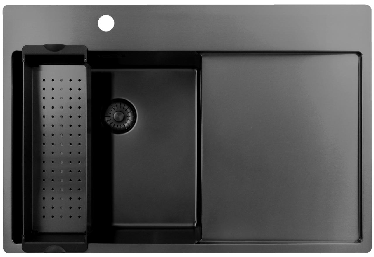 Pure.Sink Exclusivo Gun Metal νεροχύτης με στραγγιστήρα 78x52 εκ. Tapwing αριστερά PEX4078LT-61