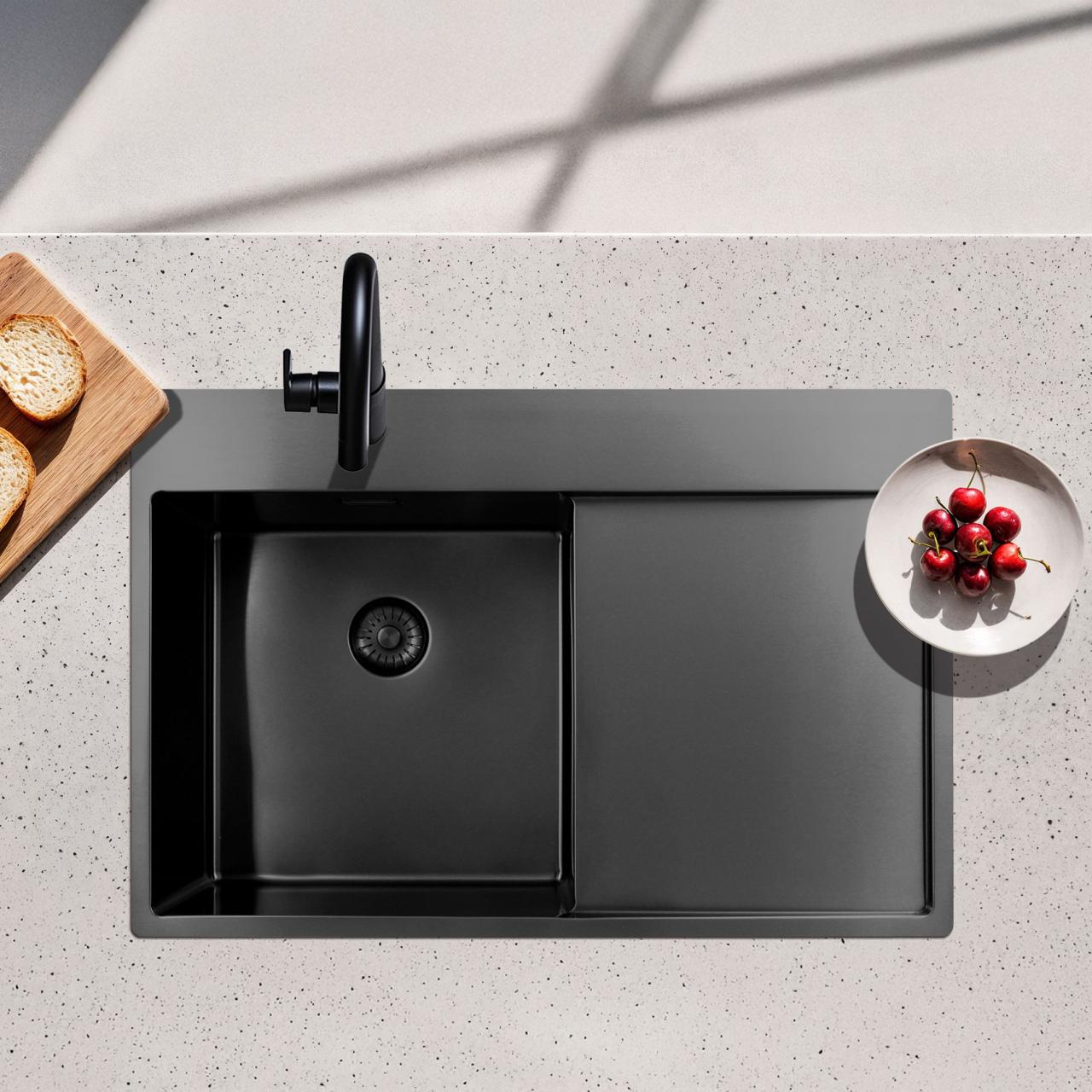 Pure.Sink Exclusivo Gun Metal νεροχύτης με στραγγιστήρα 78x52 εκ. Tapwing αριστερά PEX4078LT-61