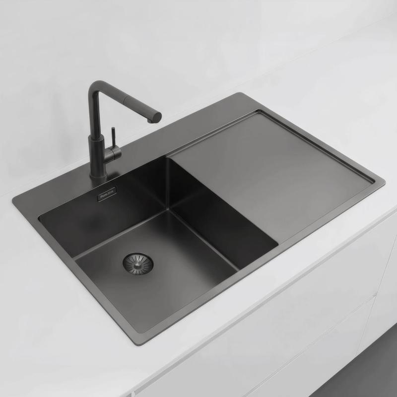 Pure.Sink Exclusivo Gun Metal νεροχύτης με στραγγιστήρα 78x52 εκ. Tapwing αριστερά PEX4078LT-61