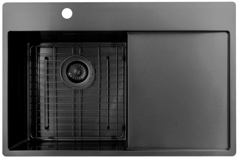 Pure.Sink Exclusivo Gun Metal νεροχύτης με στραγγιστήρα 78x52 εκ. Tapwing αριστερά PEX4078LT-61